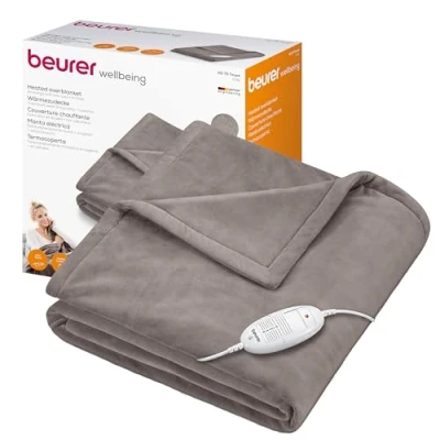 Afbeelding van Beurer HD 75 elektrische deken, warmtedeken, comfortabele thermodeken met 6 temperatuurniveaus, veiligheidssysteem en automatische uitschakeling, machinewasbaar, taupe, 180 x 130 cm