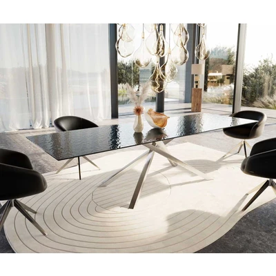 Afbeelding van DELIFE Eetkamertafel Edge 300x100 Glas smelten rokerig zwart 3D Relief kruisframe rechthoek RVS