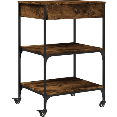 Afbeelding van vidaXL Keukentrolley 60x48x89,5 cm bewerkt hout gerookt eikenkleurig