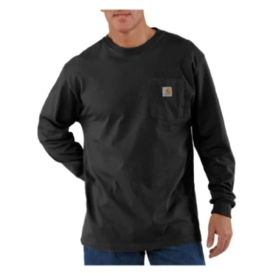 Afbeelding van Carhartt Heren T shirt, dik, lange mouwen, met zak, losse pasvorm, werkkleding, Zwart, L