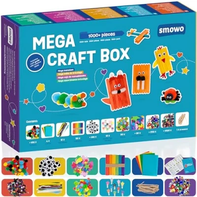 Afbeelding van Smowo® Mega knutselset starterset knutseldoos mix met creatieve knutselideeën kleurrijke voor meisjes en jongens