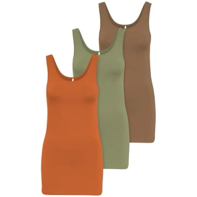 Afbeelding van ONLY Set van 3 basic tanktops voor dames, wit, zwart, grijs, blauw, crème, damesshirt lang zomershirts top 15201465, Kleurmix 9, L