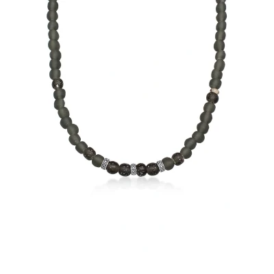 Afbeelding van KUZZOI Heren Halsketting Olijf Glazen Kralen in 925 sterling zilver