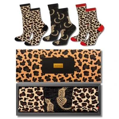 Afbeelding van soxo Leopard Warmte Sokken Dierenprint Dames Cadeau Voor Vrouwen Animal Print Happy Socks Geschenkdoos 35 40 Bruin 3 Paar