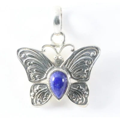 Afbeelding van Bewerkte zilveren vlinder hanger met lapis lazuli