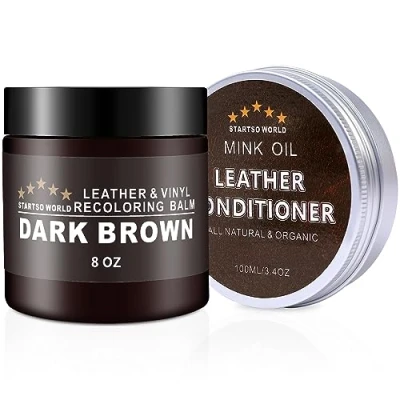 Afbeelding van Leerbalsem met nertsenolie, lederen conditioner, reparatieset voor banken, donkerbruine leerverf meubels, autostoelen, schoenen, vinyl