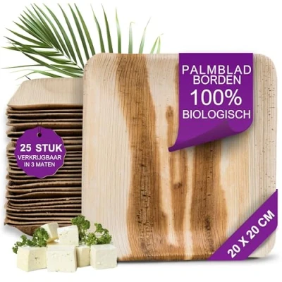 Afbeelding van Waipur Bio Palmblad Borden 25x Vierkant Bord 20x20cm Composteerbaar Eersteklas Wegwerp Servies Milieuvriendelijke Bordjes