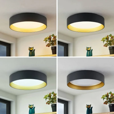 Afbeelding van Lindby LED plafondlamp met dimmer CCT 1licht IJzer, PMMA H: 11 cm zwart, goud Inclusief lichtbron