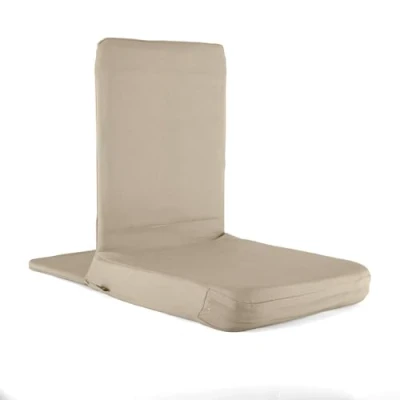 Afbeelding van Bodhi Mandir vloerstoel XL, meditatiestoel met dik zitkussen, comfortabele gevoerde rugleuning, wasbare overtrek, ideaal voor vrije tijd, yoga en meditatie (lichttaupe)