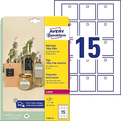 Afbeelding van Avery Zweckform T3003 10 Labels 50 x mm Polyester Wit 150 stuk(s) Niet hechtend Laser (kleur), (zwart/wit)