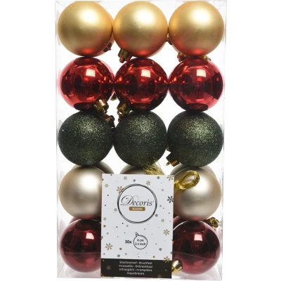 Afbeelding van Decoris Kerstballen 30 stuks rood groen goud 6 cm