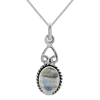 Afbeelding van Zilveren ketting dames met hanger ketting, ovale labradoriet steen sierlijk omgekeerd hart