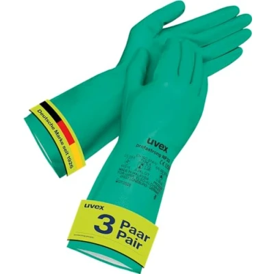 Afbeelding van Uvex profastrong NF33, 3 paar Chemische beschermende handschoenen tegen oliën, vetten, zuren en oplosmiddelen slijtvast, resistent fijn groen maat 07/S