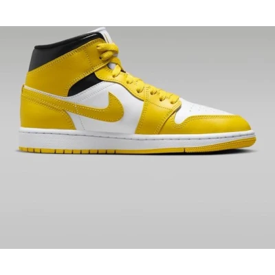 Afbeelding van Jordan AIR 1 MID Sneakers hoog, Dames, Maat: 38.5, White/vivid sulfur/black Leer en imitatieleer