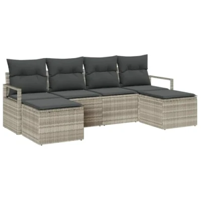 Afbeelding van vidaXL 6 Delige Tuin Sofa Set met Kussens Lichtgrijs Poly Rattan