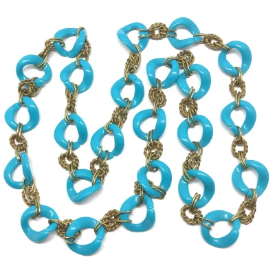 Afbeelding van Behave Lange schakel ketting blauw en goud kleur 90 cm