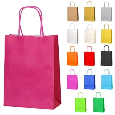 Afbeelding van Thepaperbagstore 10 Kleine Papieren Zakjes Voor Feestjes, Zoetwaren En Geschenken Met Gedraaide Handvatten Fuchsia 180x220x80mm