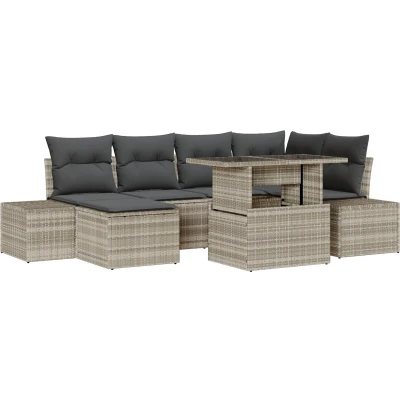 Afbeelding van vidaXL Tuin Sofa Set van 7 Bruin, Grijs Rattan, Polyester