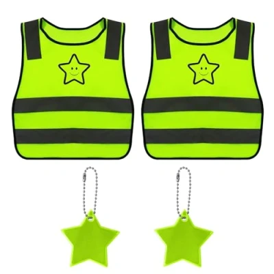 Afbeelding van JTMKYO 2 stuks reflectorvesten voor kinderen met reflecterende sterhangers, kinderen, 360 graden reflector veiligheidsvesten, signaalvesten, kinderveiligheidsvesten.