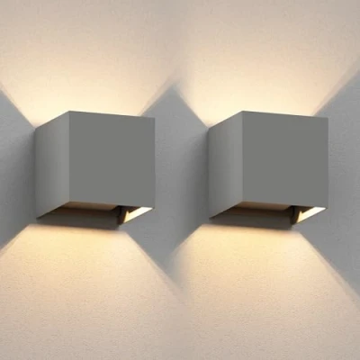 Afbeelding van ledscom.de 2 x CUBEL wandlamp voor buiten, IP65, up/downlight, grijs mat, hoekig, 1x G9 max. 10W