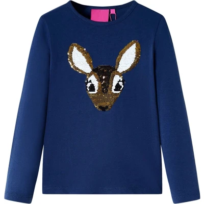 Afbeelding van Kindershirt lange mouwen hert van pailletten 92 marineblauw