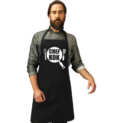 Afbeelding van Keukenschort Chef Kok zwart heren en dames Feestschorten