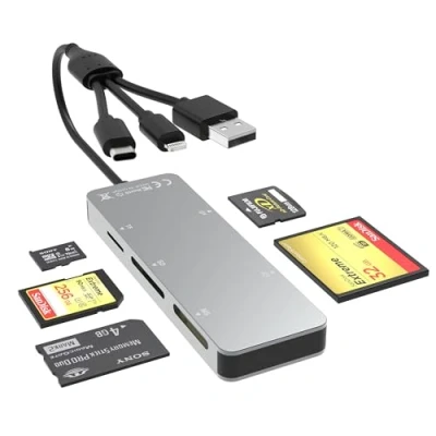 Afbeelding van Memory Stick Pro Duo Adapter voor iPhone, Android, iPad, Tablet, PC Aluminium 5 in 1 SD TF CF XD MS Geheugenkaartlezer OTG Lightning USB C Kaartlezer iPhone