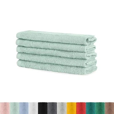 Afbeelding van BaSaTex Handdoekenset voor gasten, verpakking van 5 stuks, badstof handdoeken met ophanglus zacht katoen, 30 x 50 cm, wasdoeken Öko Tex Standard 100 gecertificeerd, mint