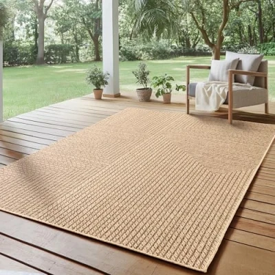 Afbeelding van SIMPEX Indoor &amp; Outdoor Vloerkleed robuust, weerbestendig en onderhoudsvriendelijk, met natuurlijke jute look, ideaal voor woonkamer, keuken, terras, tuin balkon, 140x200 cm