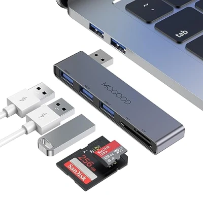 Afbeelding van MOGOOD USB HUB 5 In 1 Multiport Adapte Docking Station met x 3.0, 2 2.0, SD/TF kaartlezer, voor laptop, toetsenbord, muis, MacBook Air, Mac Pro, Imac, Surface Flash Drive