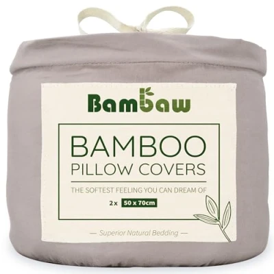 Afbeelding van Bambaw Kussenslopen 50x70 cm (Pack van 2), 100% Bamboe, Hypoallergeen, Zachte en Ademende Kussenslopen, Voor Haar Huid Grijs