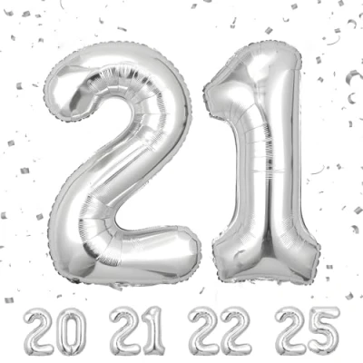 Afbeelding van 21e verjaardag decoratie cijfers ballon 21 jaar folieballon zilver voor mannen vrouwen nummer vliegt met helium verjaardagsfeest 40&quot; 101cm