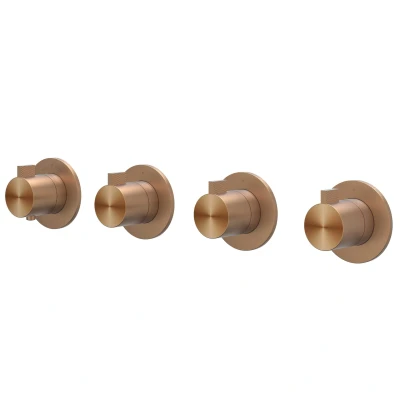 Afbeelding van IVY Tribe afbouwdeel inbouwthermostaat 3 stopkranen symmetry RVS 316 Geborsteld Mat Koper PVD