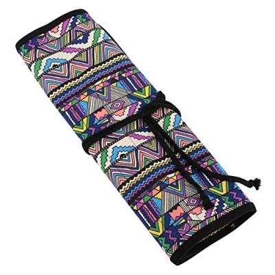 Afbeelding van 20 gaten handgemaakte canvas pennenhouder penseel roll up potloodzak pen opbergtas grote capaciteit