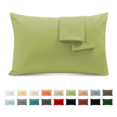 Afbeelding van Kussenslopen voor Tweepersoonsbed van Katoen 40x70 cm 2 Stuks, Set Gecertificeerd Door Oeko TEX In Premium 110GSM, Zacht en Ademend, Hypoallergeen Lichtgroen
