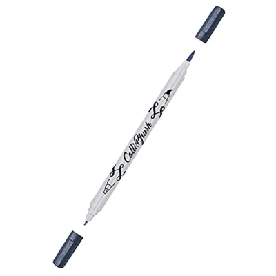 Afbeelding van Online Calli.Brush, Double Tip Pen met kalligrafiepunt en penseelpunt Metallic Blue