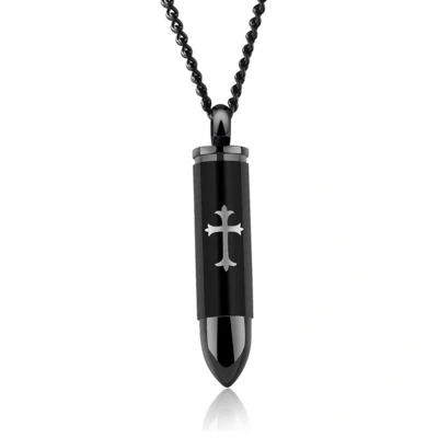 Afbeelding van Heren ketting Kettinghanger Mendes Bullet Kruis Edelstaal Zwart