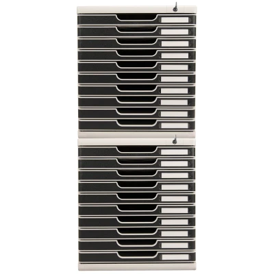 Afbeelding van Exacompta ref. 332014D Organisatiesysteem Ladebox MODULO A4 met 10 afsluitbare laden voor A4+ documenten Afmetingen: Diepte 35 x Breedte 28,8 Hoogte 32 cm Lichtgrijs/zwart