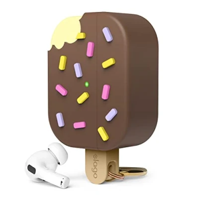 Afbeelding van elago Ice Cream Case Compatibel met AirPods Pro 2 Hoesje 2e Generatie, Karabiner Inbegrepen, Ondersteunt Draadloos Laden, Volledige Bescherming (Chocolade)