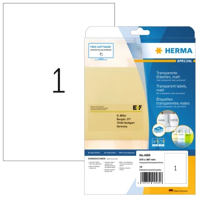 Afbeelding van Etiket HERMA 4585 210x297mm weerbestendig transparant mat 10stuks