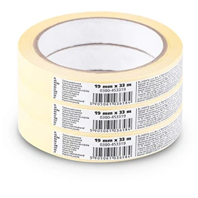 Afbeelding van SCLEY Afdekband, crêpetape breedte 19 mm, lengte 33 m, 3 stuks schildertape, schilderscrupe geel, plakband voor schilderwerk serie *545*, A0303 450119