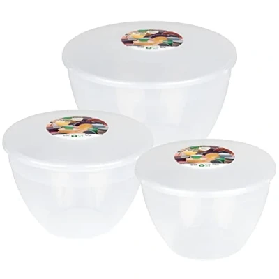 Afbeelding van Duidelijke niet gekleurde puddingsbakken, Trio Grande, 3 grotere schaalmaten en deksels in 1 set, 1x 1.5pt (850ml), 2pt (1.14lt), 3pt (1.71lt)