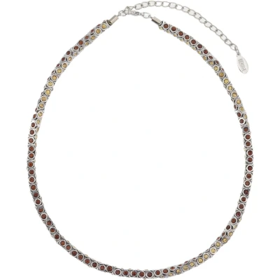 Afbeelding van Behave Klassieke tonnetjes ketting zilver kleur bruin