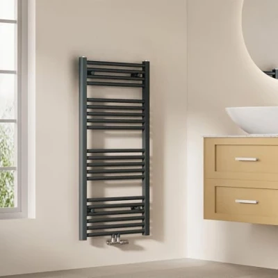 Afbeelding van EMKE badkamerradiator 100 x 50 cm, handdoekradiator centrale aansluiting handdoekhouder handdoekverwarmer handdoekdroger handdoek radiator badkamer handdoekverwarming antraciet 427W