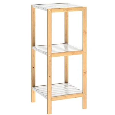 Afbeelding van Bamboe staande rek met 3 legplanken Wit 80x33x34cm