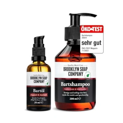 Afbeelding van Brooklyn Soap Company Beard Essentials Bundle Baardverzorgingsset voor mannen met baardolie 50 ml en baardshampoo 200 dagelijkse verzorging reiniging elke baard cadeauset