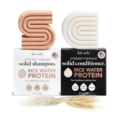 Afbeelding van Kitsch Shampoo Bar &amp; Conditioner Set met Rijstwater Solid en Bars voor Haarverzorging, Haarverdikking, Versterking, Parabenenvrij, 2 stuks