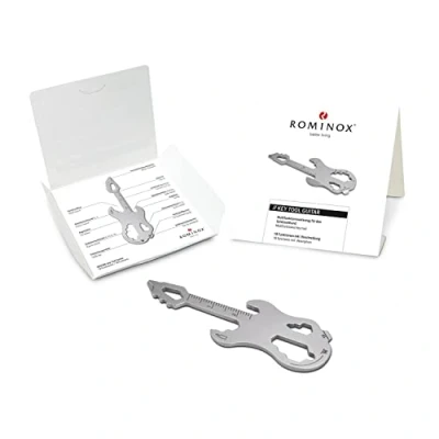 Afbeelding van Cadeauartikel: ROMINOX sleutelgereedschap gitaar, 19 functies, keytool elektrisch, roestvrij staal multitool met functiebeschrijving, multifunctioneel gereedschap, reizen of vakantie