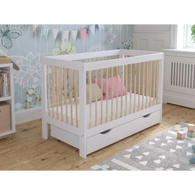 Afbeelding van Love For Sleep Uitbreidbaar babybed met lade van hout, wit, 120 x 60 cm, omgevormd tot een slaapbank veiligheidsbarrière, traditioneel (pin wit)
