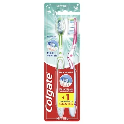 Afbeelding van Colgate Tandenborstel Max White, medium, 2 stuks handtandenborstel voor natuurlijk witte tanden, met middelharde borstelharen